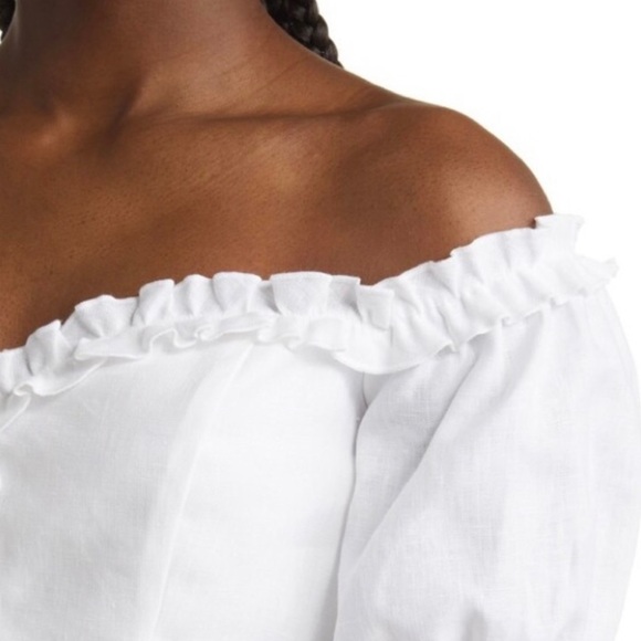 NEW REFORMATION WHITE OFF-THE-SHOULDER LINEN TOP - Picture 3 of 8